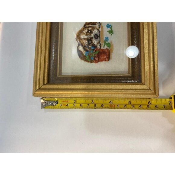 Adorable Vintage Puppy Dog Kitten Cat Shadow Box Framed Needlework Art Handmade - Picture 4 of 6